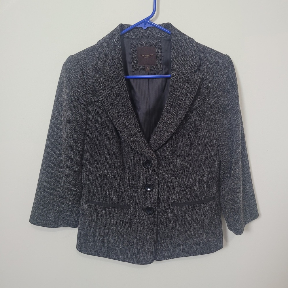 The Limited Size S Herringbone Blazer Womens Gray 3/4 Sleeve 3-Button Jacket‎